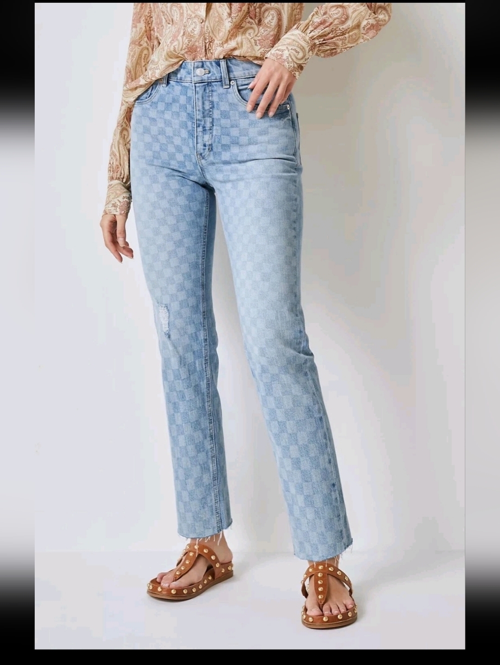 Anthropologie Pilcro Checked Light Blue Straight-Leg Women’s Jeans